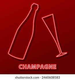 champagne neon sign, modern glowing banner design, colorful modern design trend. Vector illustration.