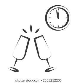 Champagne for the new year. Image of a champagne glasses icon. Waiting for the new year. EPS