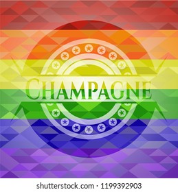 Champagne on mosaic background with the colors of the LGBT flag