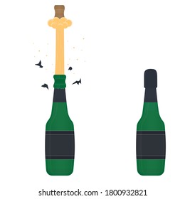 Champagne. Open a bottle of festive champagne, vector illustration