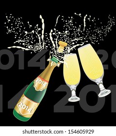 Champagne opening and glasses vector 2014