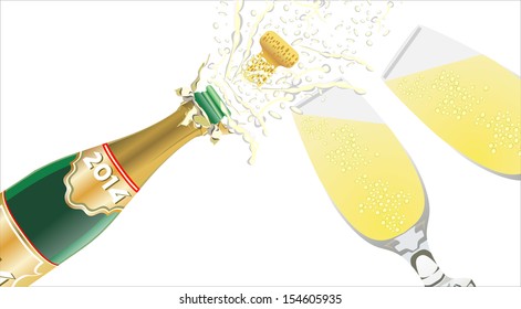 Champagne opening and glasses vector 2014