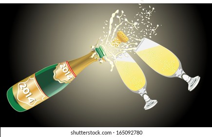 Champagne opening and glasses vector 2014