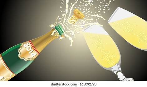 Champagne opening and glasses vector 2014