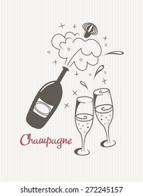 Champagne opening and glasses vector