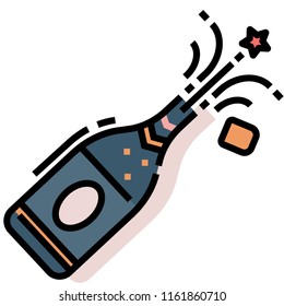 Champagne opening vector illustration in line color design