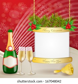 Champagne over Christmas background