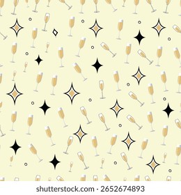 Champagne pattern with symbols seamless pattern