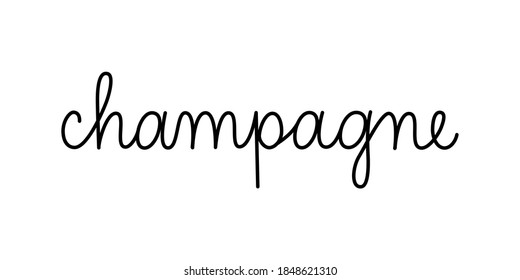 Champagne phrase handwritten by one line. Monoline vector text element isolated on white background. Simple inscription. 