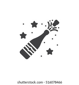 Vector del icono del pop del champán, muestra plana llena, pictograma sólido aislado en blanco, ilustración del logotipo