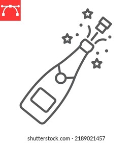 Champagne pop line icon, Christmas and alcohol, champagne bottle pop vector icon, vector graphics, editable stroke outline sign, eps 10.