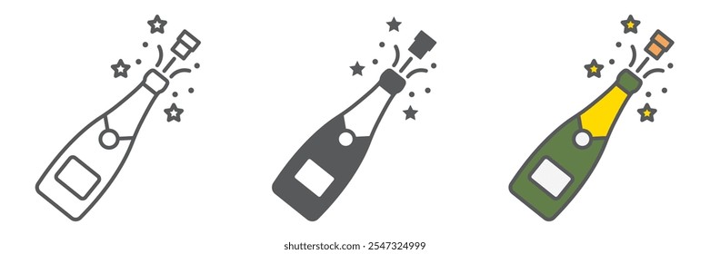 Champagne pop line icon collection, Christmas and alcohol, champagne bottle pop vector icon set, vector graphics, editable stroke outline sign, eps 10.