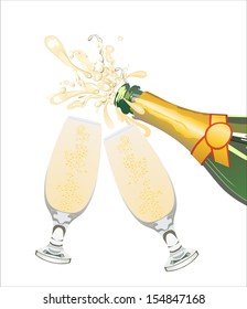 Champagne pouring in two glasses