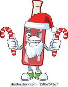 Champagne red bottle Cartoon character in Santa with candy