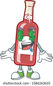 Champagne red bottle with Money eye cartoon character design