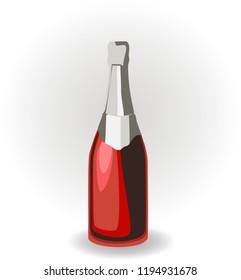 Champagne in a red bottle with a silver top. Vector illustration.