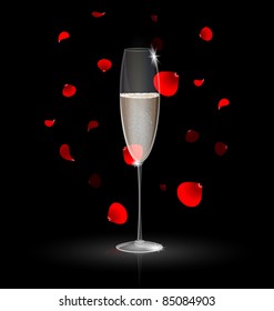 champagne and red petals