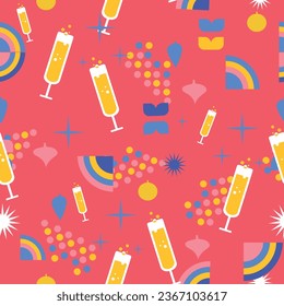 Champagne with salut seamless pattern