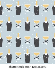 Champagne seamless pattern. Retro style. Vector illustration.