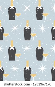 Champagne seamless pattern. Retro style. Vector illustration.