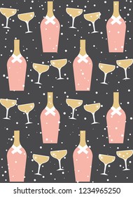 Champagne seamless pattern. Retro style. Vector illustration.