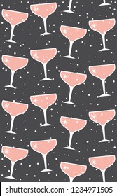 Champagne seamless pattern. Retro style. Vector illustration.