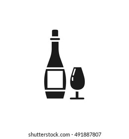 Champagne simple icon. glass and bottle 