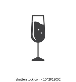 Champagne, sparkling wine glass solid icon.