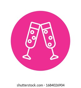 champagne toast cups block and line style vector illustration