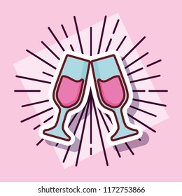 champagne toast cups cartoon style