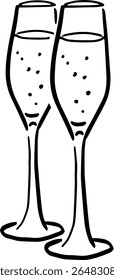 Esboço de óculos de brinde de champanhe para o rótulo ou o menu do casamento