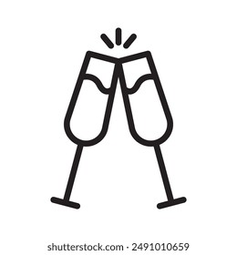 Champagne toast icon Black line art vector logo