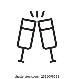 Champagne toast icon black and white vector outline sign