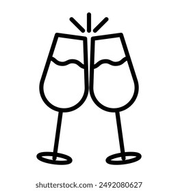 Champagne toast icon linear logo mark in black and white