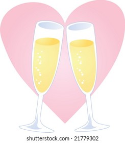 Champagne toast over heart, romantic celebration illustration