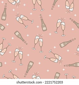 Champagne Toast Seamless Repeat Pattern, New Year's Eve Party Background