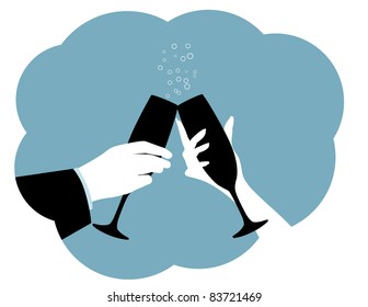 Champagne Toast Silhouette Two hands make a toast.