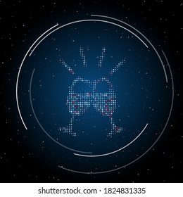 The champagne toast symbol filled with white dots. Some dots is red. Vector illustration on blue background with stars