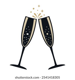 Champagne Toast Vector Illustration with Clinking Glasses