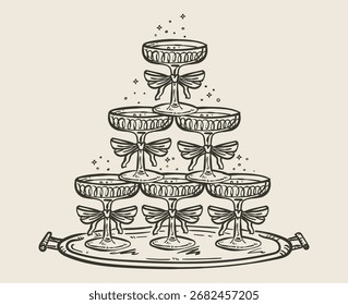 Champagne Twoer vector illustration hand drawn