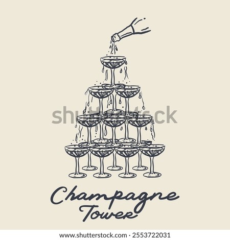 Champagne Twoer vector illustration hand drawn 