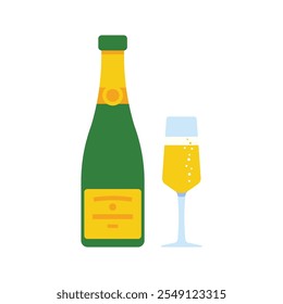 Icono de Vector de champán. Ilustración plana minimalista de botella de champán y vidrio. Año Nuevo, concepto de temporada de vacaciones.