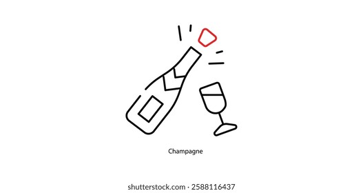 Champagne Vector Icon - Sparkling Wine Glass with Bubbles Celebration Symbol