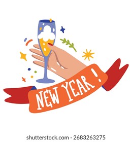 Champagne Vector Illustration. Flat Minimal Design. Editable Illustration for Web, Mobile, Print
