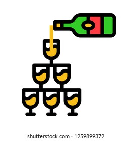 Champagne vector, wedding related fiiled designe ditable outline icon 