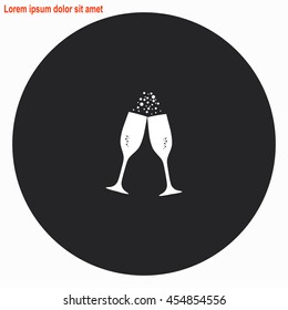 Champagne web icon. Gray circle button with white illustration.