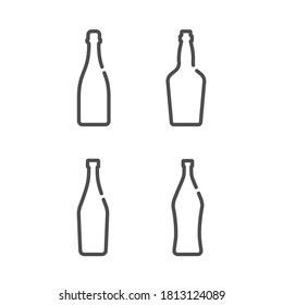 Champagne whiskey martini vermouth. Bottle in flat style on white background. Simple template design. Set beverage icon design. Isolated illustration outline object. One line symbol of an drink.