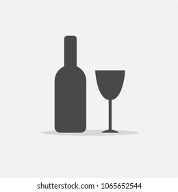 champagne and wine bottle vector icon with glass
