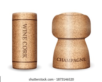 Champagne And Wine Cork On A White Background. Vector Illustration.