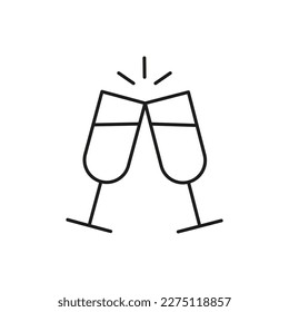 Kontursymbol für Champagner oder Weingläser. Winde, Getränk. Goblet-Symbol. Glasware-Schild. Flache einzelne Illustration für: Infografik, Logo, mobile App, Banner, Web-Design, dev, ui, ux. Vektor EPS10